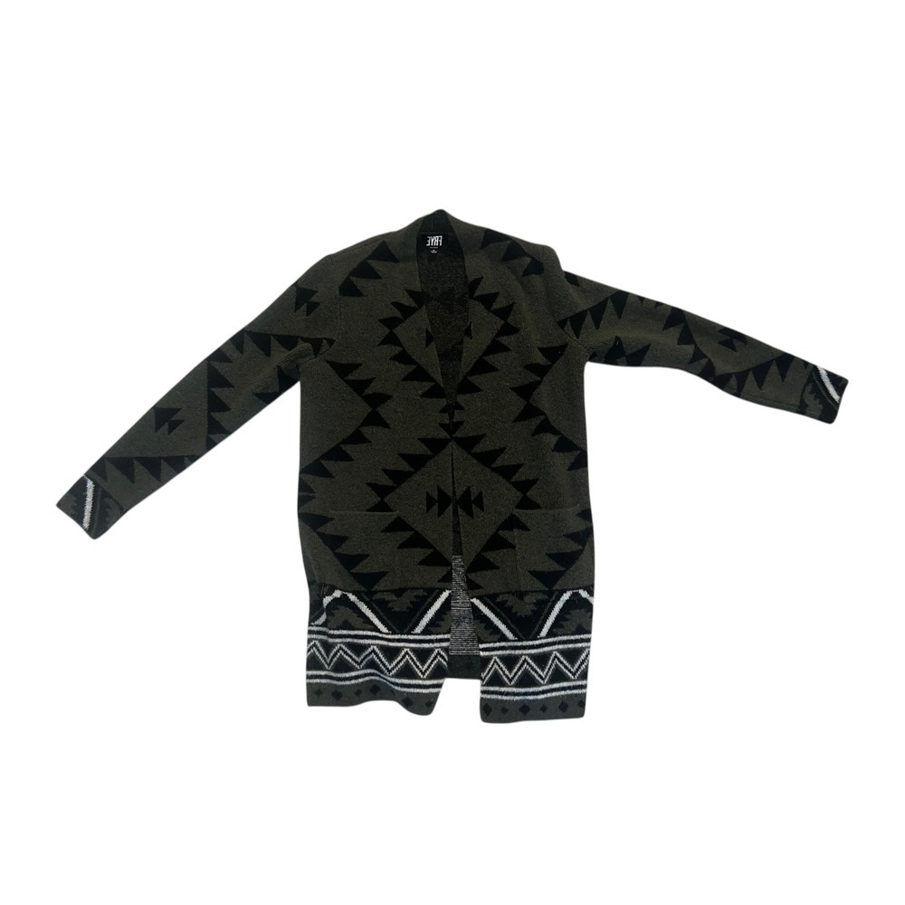 Frye Green Aztec V-Neck Open Cardigan Sweater Sz M Preppy